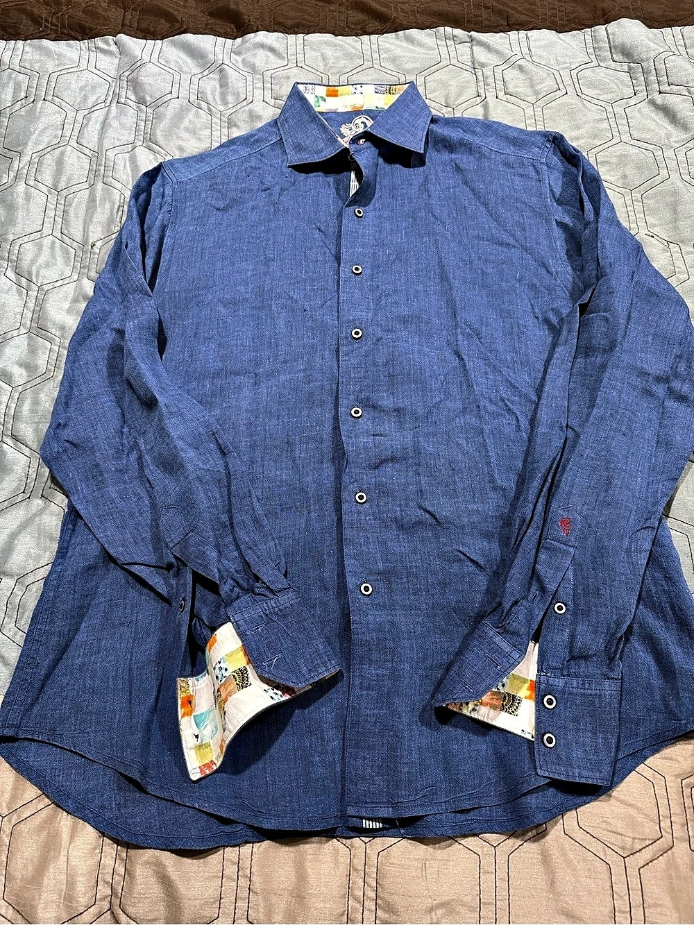 Robert Graham Shirt Mens Medium Blue Long Sleeve Button Up Cotton